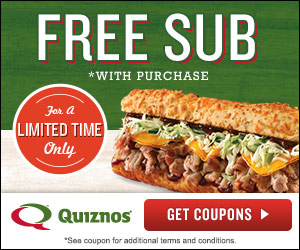 Quiznos Menu We love finding free fast food offers online! Right now, when you download the new Quiznos loyalty app and sign up for their Toasty Points loyalty program you'll enjoy a free small sub with any purchase!